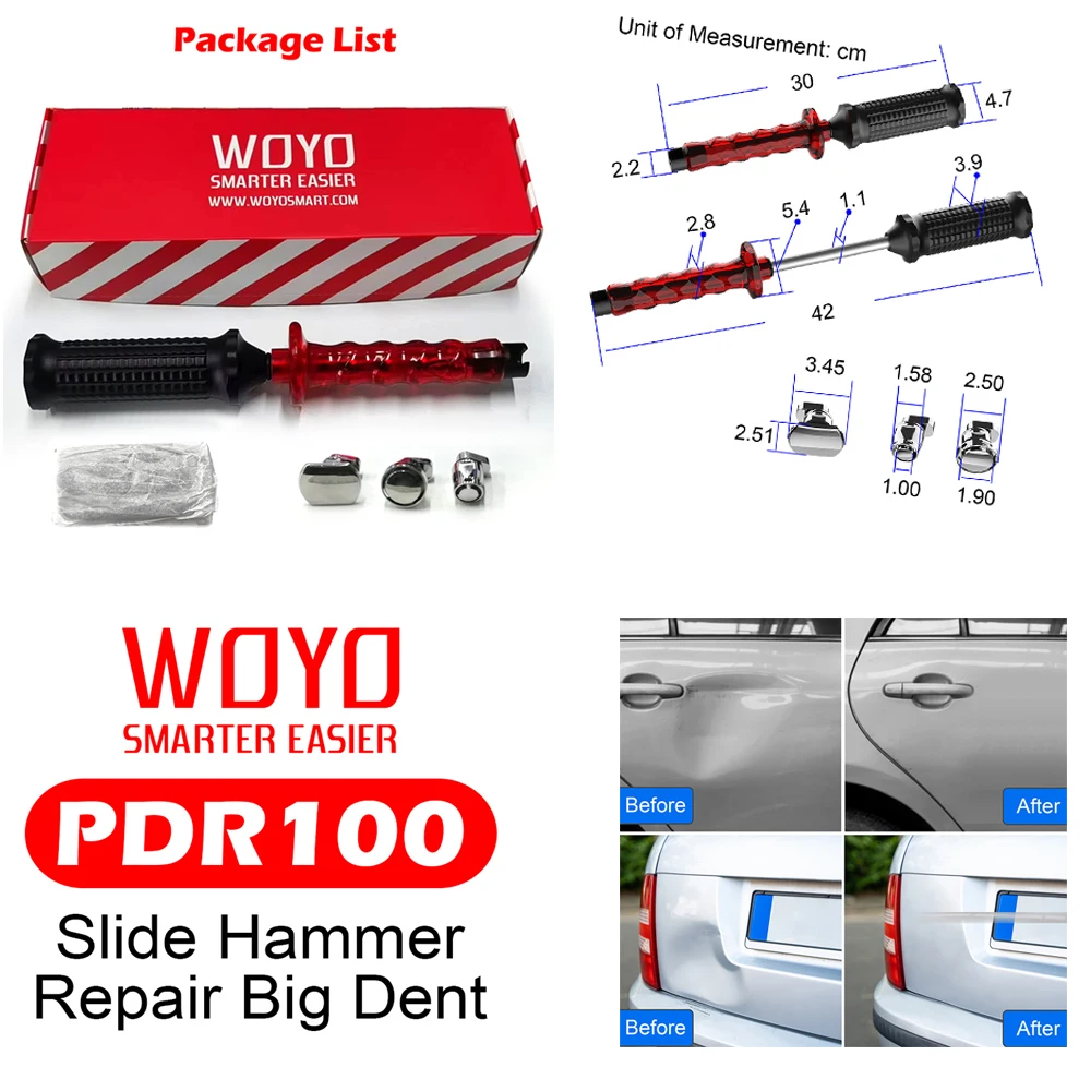 WOYO Car Dent Repair Tool Kit PDR100 Slide Hammer Dent Puller with PDR 007 Body Surface Paintless Dent Repair Pulling Tool