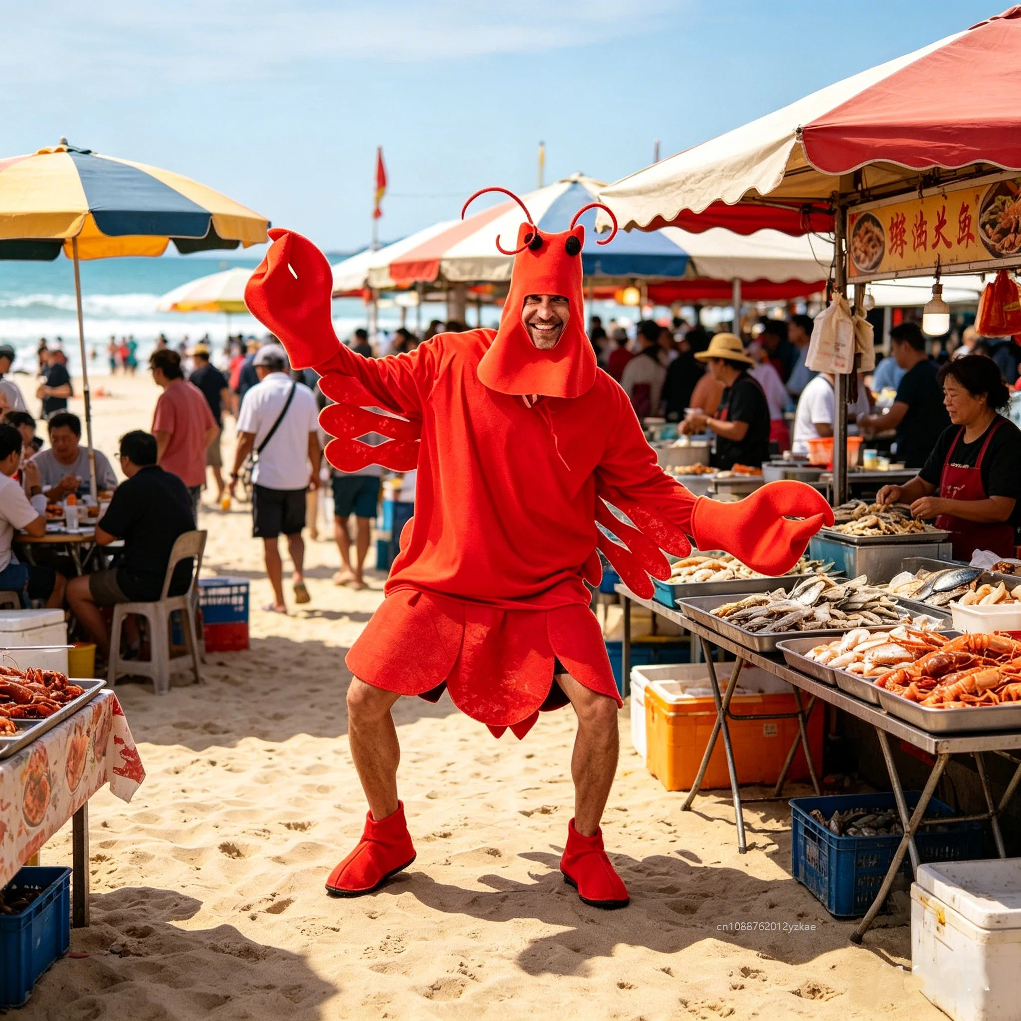 

Men's Red Lobster Cosplay Costume Adult Crayfish Halloween Outfits Carnival Easter Purim Fancy Dress Funny Sea Animal Outfit