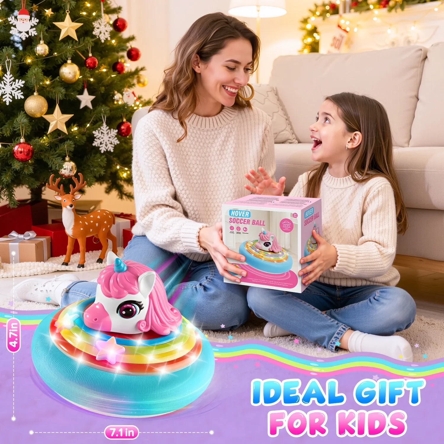 Eenhoorn hoverbal, luchtmacht voetbalschijf, kleurrijke lichten, muziekspeelgoed, buiten- en binnenspel, cadeau voor jongens en meisjes