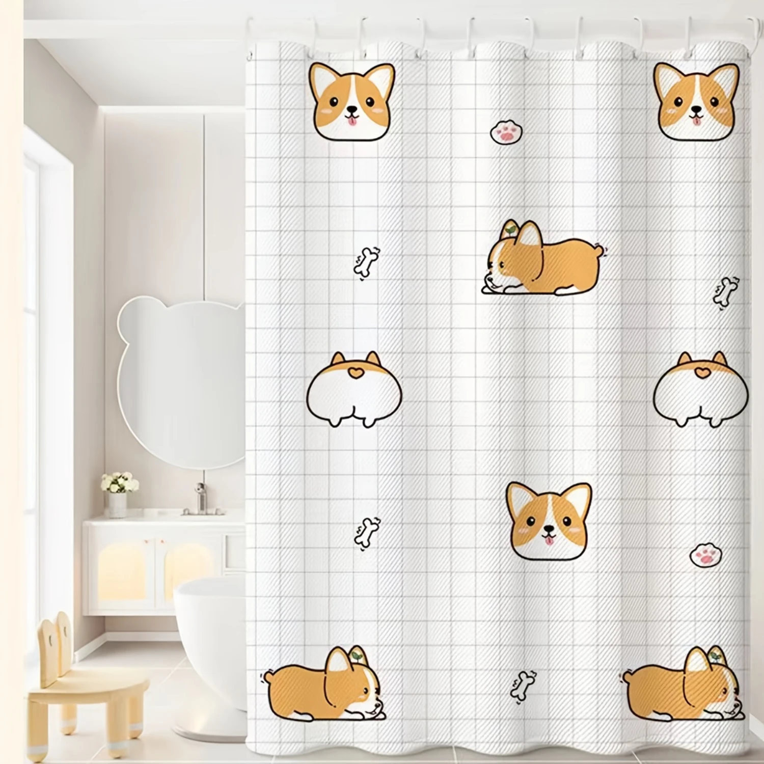 

Corgi Printed Shower Curtain, Waterproof & Mildew Resistant, Machine Washable, Bathroom Accessory