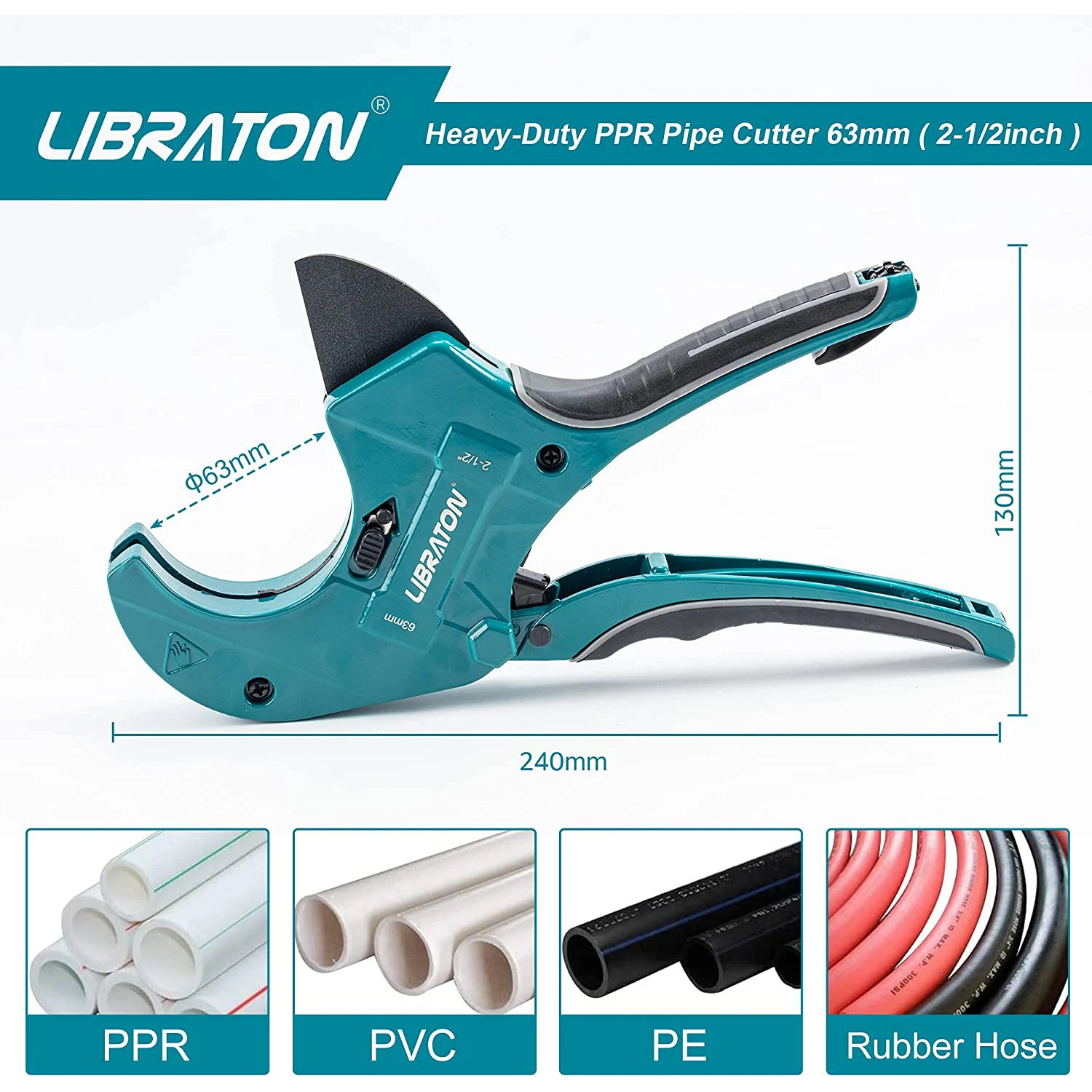 Libraton Ratchet-type Pipe and PVC Cutter, One-hand Fast Pipe Cutting Tool with Replacement Blade for Cutting 2-1/2\