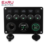 Panel Car 5 Gang Boat Switch Panel Waterproof Car Switch Panel 4.2A Dual USB Port 12V Outlet Digital Voltmeter Blue LED For Auto