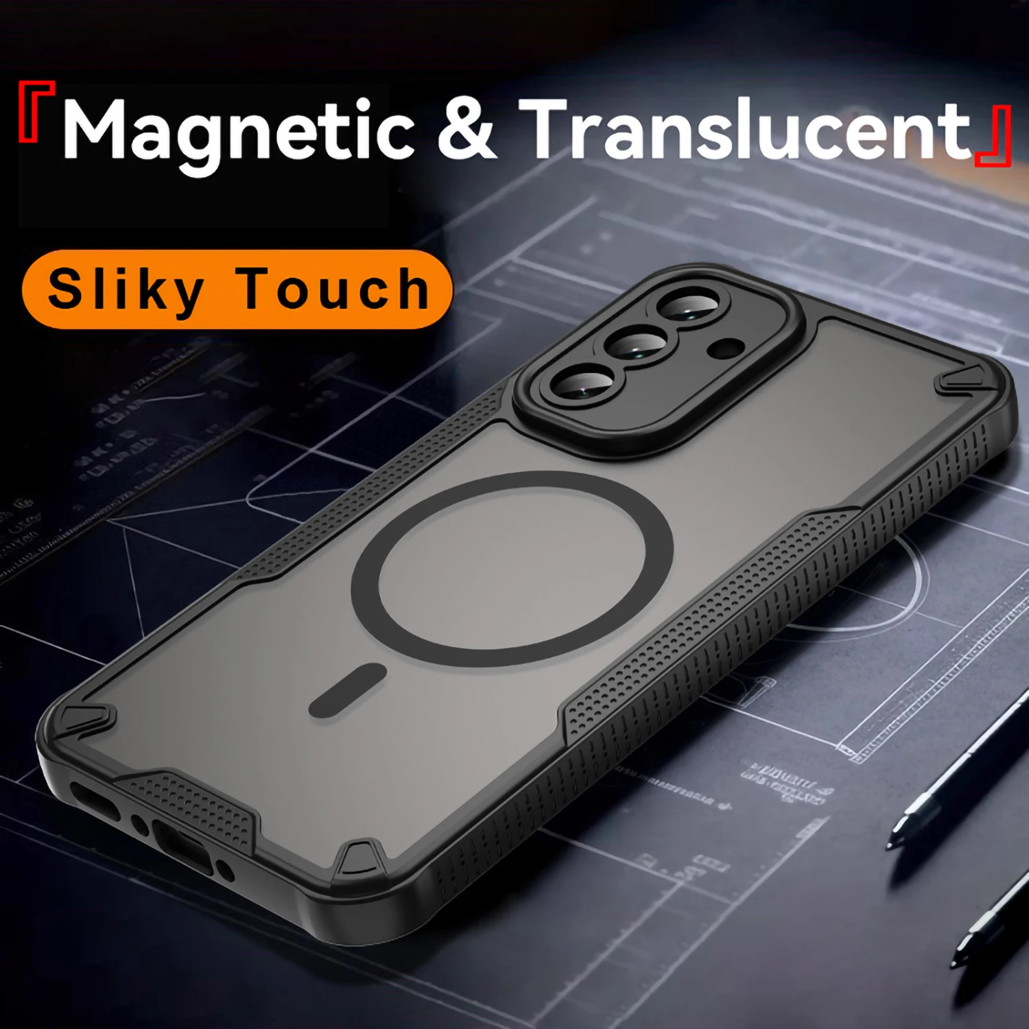 Magnetic Luxury Matte Translucent Armor Shockproof Phone Cas