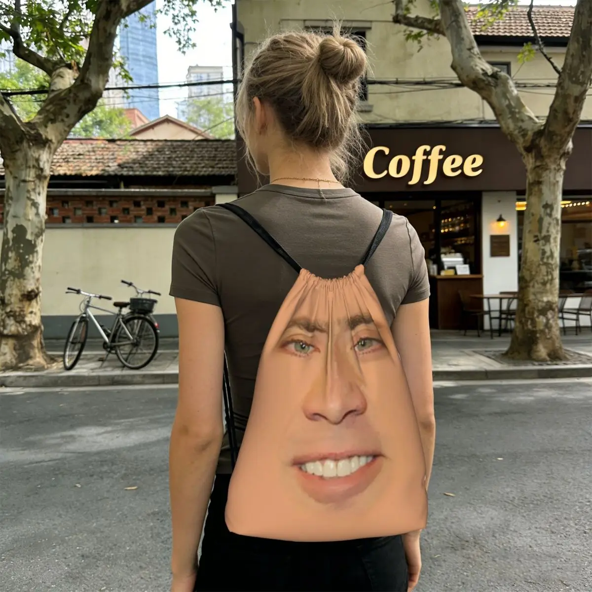 Nicolas Cage Full Face Backpacks Portable Drawstring Bags Sports Bag Book Bags for Travel School