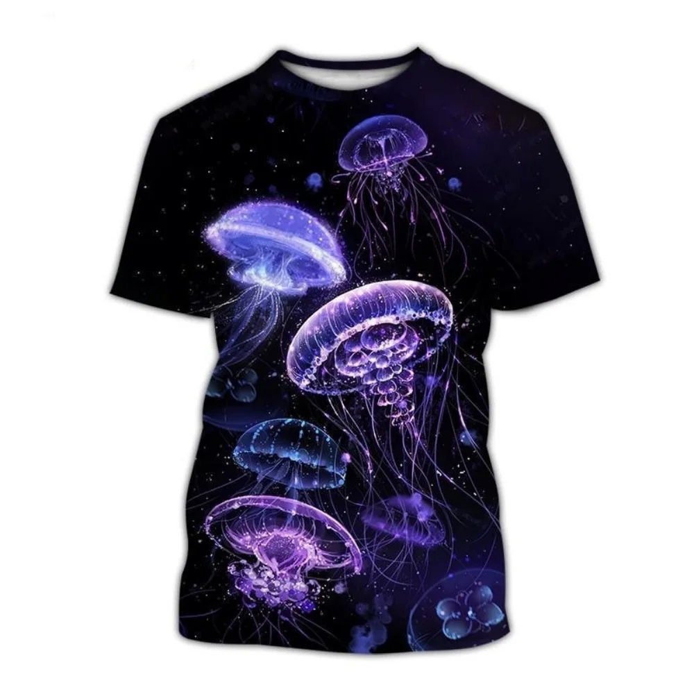 

Детская футболка с рисунком медузы для мальчиков, одежда с 3D принтом животных для маленьких девочек, футболки с короткими рукавами, топы с круглым вырезом, 2025 г., детская одежда