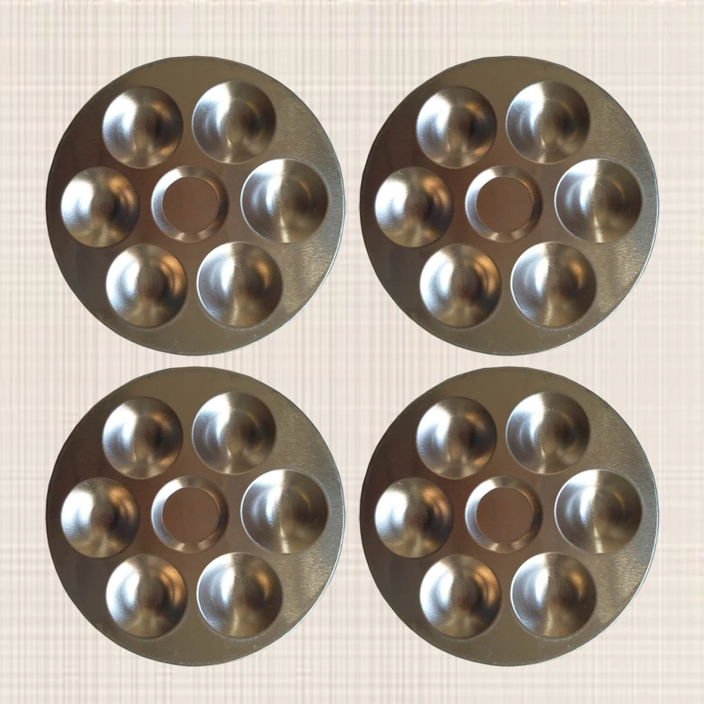 

4pcs 6 Holes Aluminum Painting Palette Durable Rust-Proof Watercolor Mixing Tray Art Color Organizer Sketching Supply