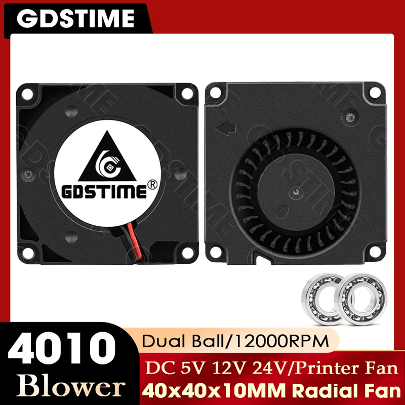 

Gdstime 40mm 3D Printer Cooler 4010 Fan 24V 12V 5V Turbo Fan 40MMx10MM Blower Printer Cooling Accessories Parts DC Radial Fan