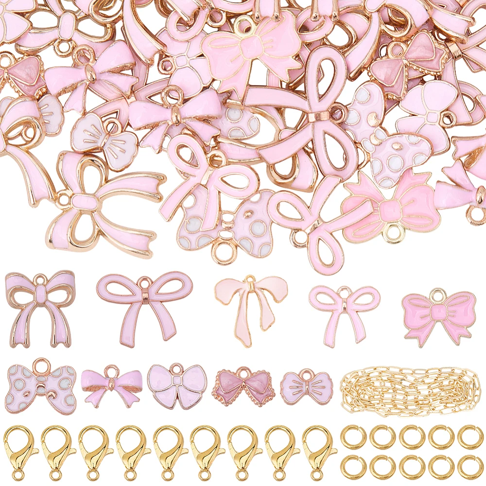 

DIY Necklaces Making Kits Including Bowknot Alloy Enamel Pendants Iron Jump Rings Brass Paperclip Chains