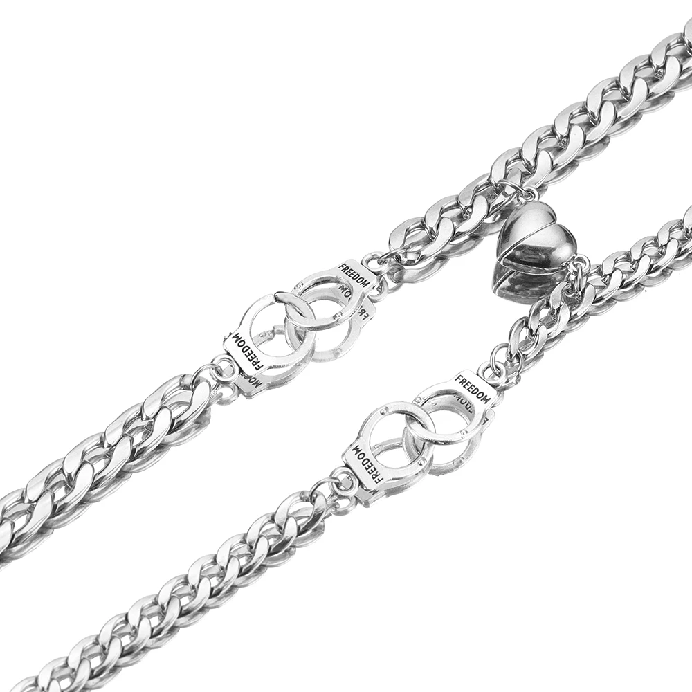 2pcs/set High quality stainless steel love magnet attractive handcuffs bracelets for couples men  women friendship jewelry gifts