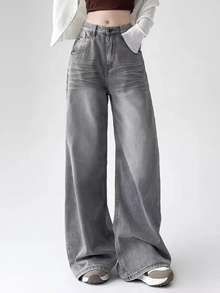 Mulheres vintage baggy calças de brim retas moda coreana cintura alta casual perna larga calças jeans primavera outono streetwear solto vaqueros