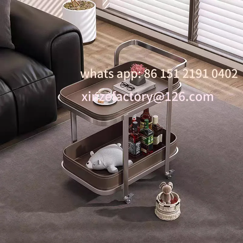 

Customizable Italian saddle leather mobile side few trolley living room sofa small coffee table family dining car small apartmen