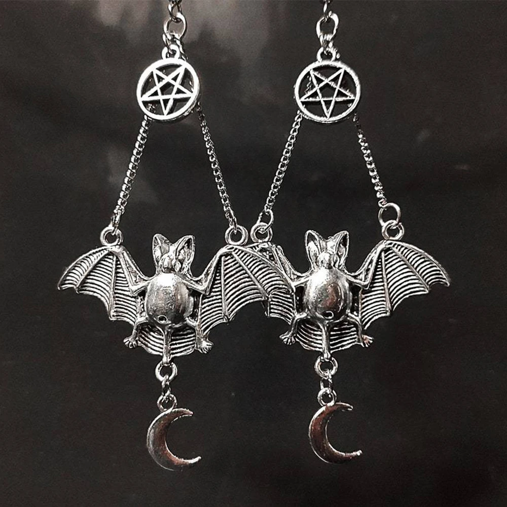 القوطية مصاص دماء الخفافيش الدم أقراط للنساء الفتيات خمر قطرة الماء الأحمر الخرز القمر العنكبوت قلادة الأذن السنانير مجوهرات الإكسسوار
