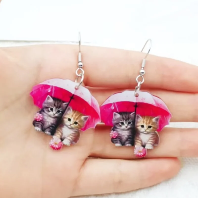 1 Paar Acryl-Regenschirm mit Katzenohrringen, Damenohrringen, die beste Wahl für Geschenke