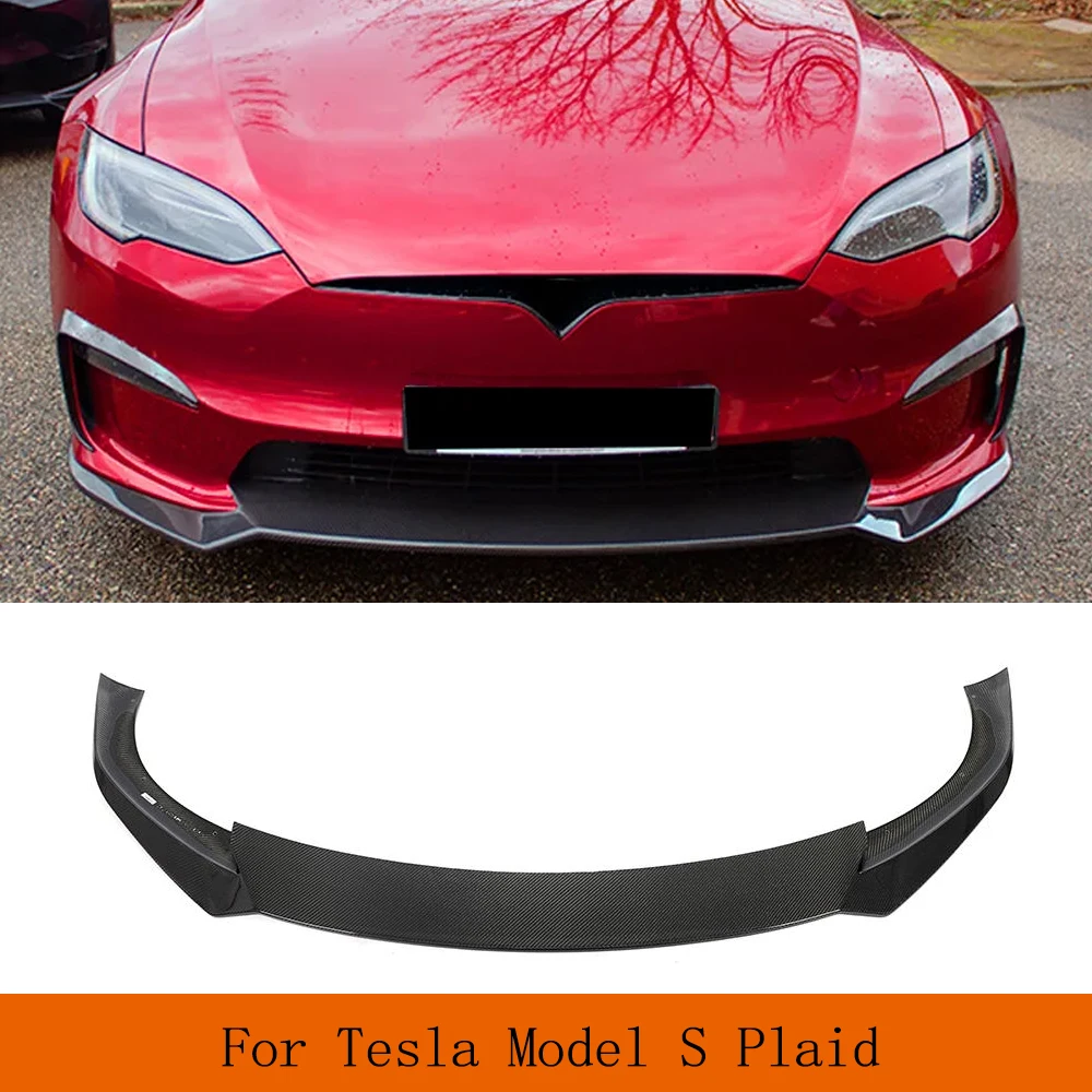 For Tesla Model S Plaid 2021-2024 Car Front Lip Bumper Carbon Fiber Spoiler Front Bumper Lip Chin Protector Guard Car Body Kits