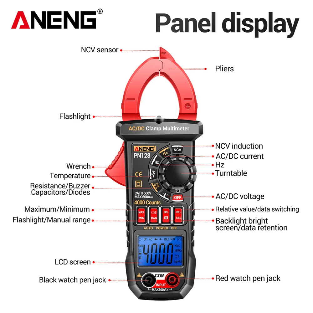 Clamp Digital Multimeter 4000 Counts ANENG PN128 Voltage Resistance Meter High Precision AC/DC Ammeter Voltmeter for Electrician