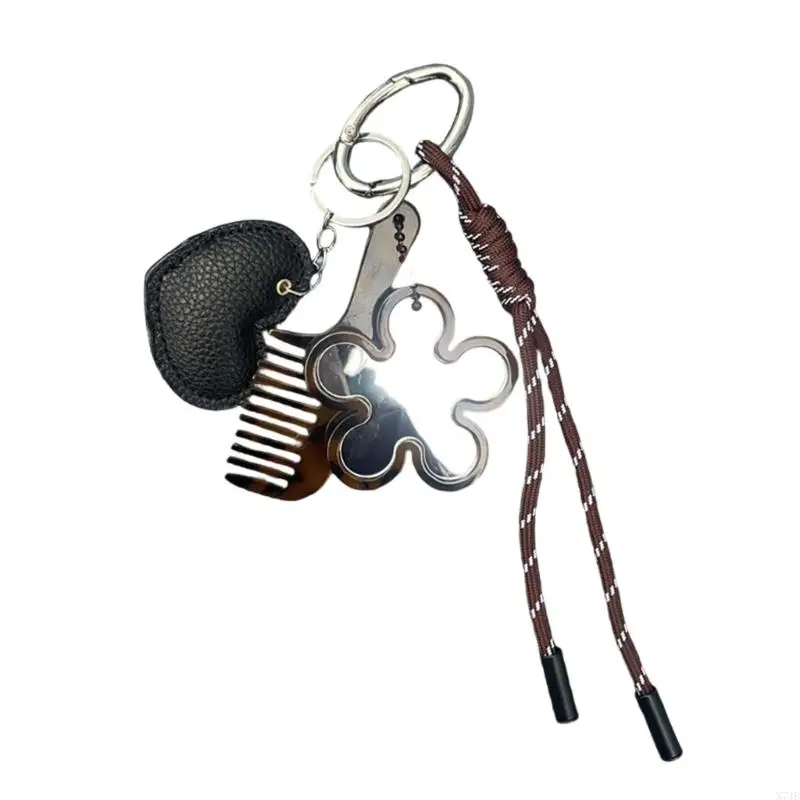 Stylish Braided Rope Keychain Includes Mirror Comb Portable Grooming Tool