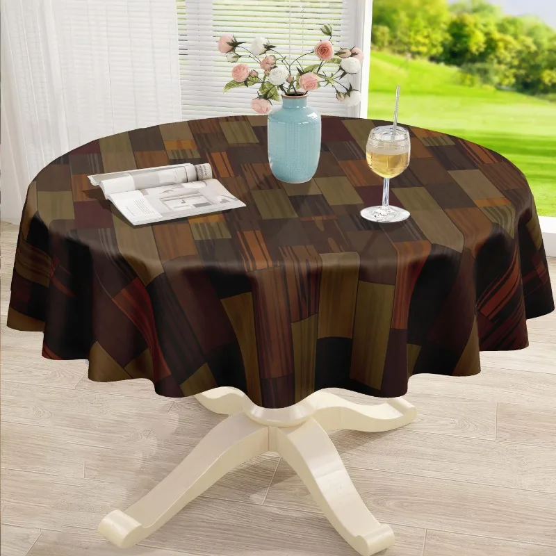 One round polyester tablecloth - Bohemian style with vintage wood and fence stripe print.