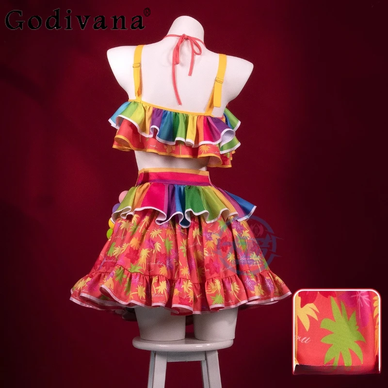 كرنفال تنورة حفلة مجموعة المرأة لعبة النشاط كوس البدلة أنيمي تأثيري البدلة الإناث الصيف الزي الرسمي الألوان ملابس السباحة