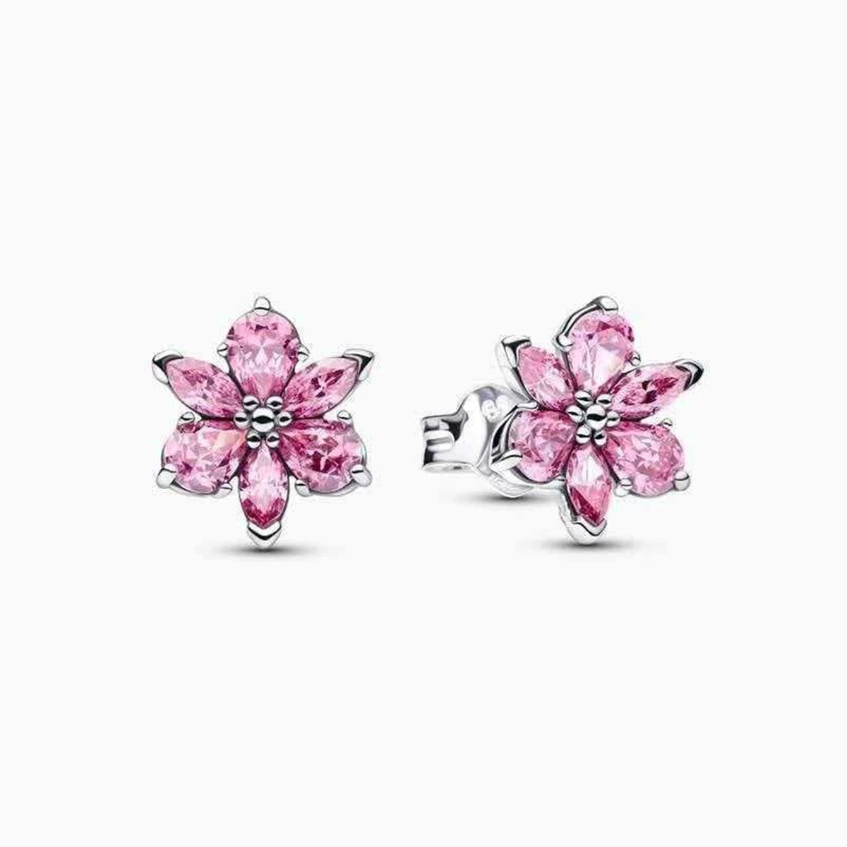 Women's 925 Sterling Silver Pink Flower Zircon Ear Stud, Ring & Pendant Set