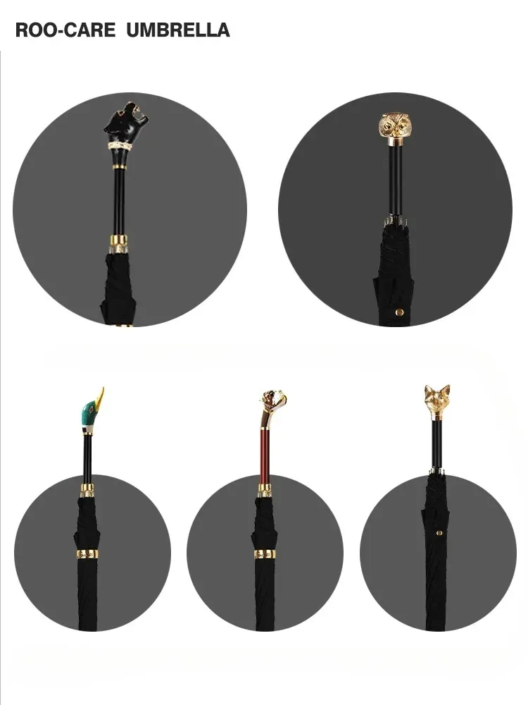 Vintage Shade Umbrella Luxury Catwalk High-end Long Handle Straight Handle Umbrella Metal Head Household Merchandises