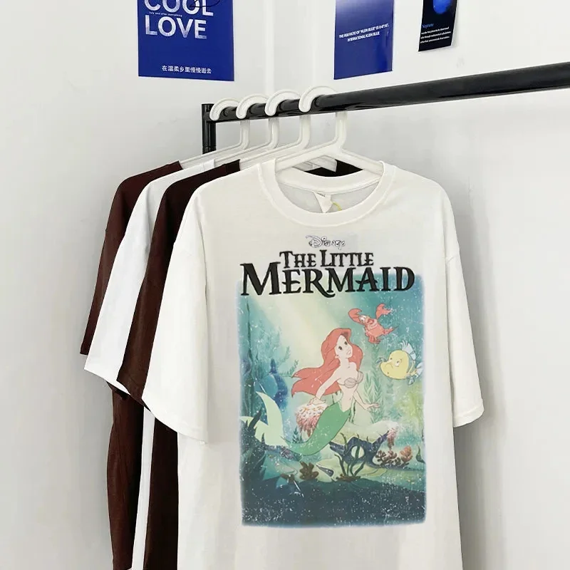 Harajuku Gothic Disney Cartoon The Little Mermaid Lady  Printed Women T-shirts Casual O-neck Oversized Short Sleeve Tops Tees