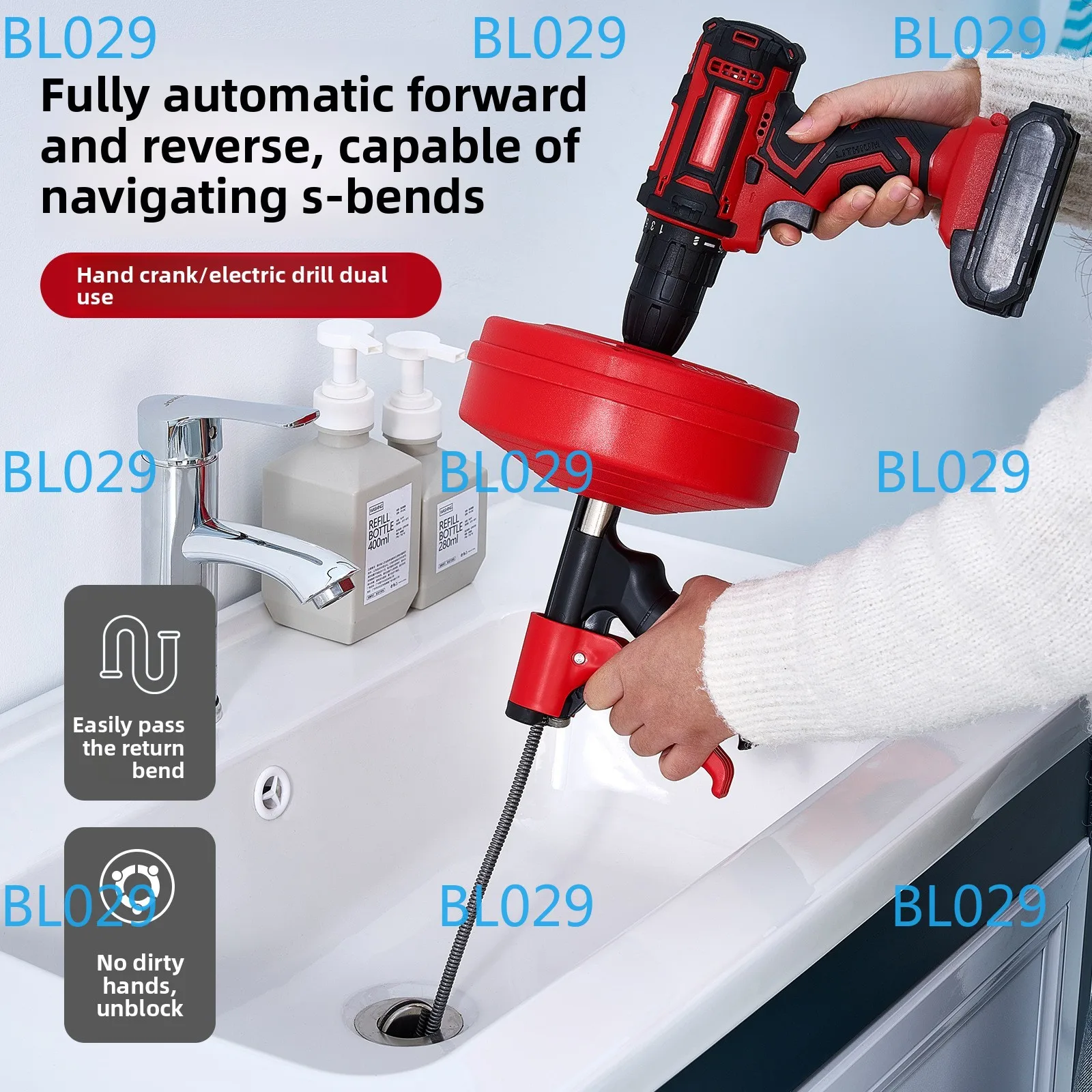 Desatascador de Drenajes Profesional, Flexible, Manual/Eléctrico, Eliminador de Obstrucciones de Drenajes, Máquina de Dragado de Tuberías de 5-10 m de Longitud