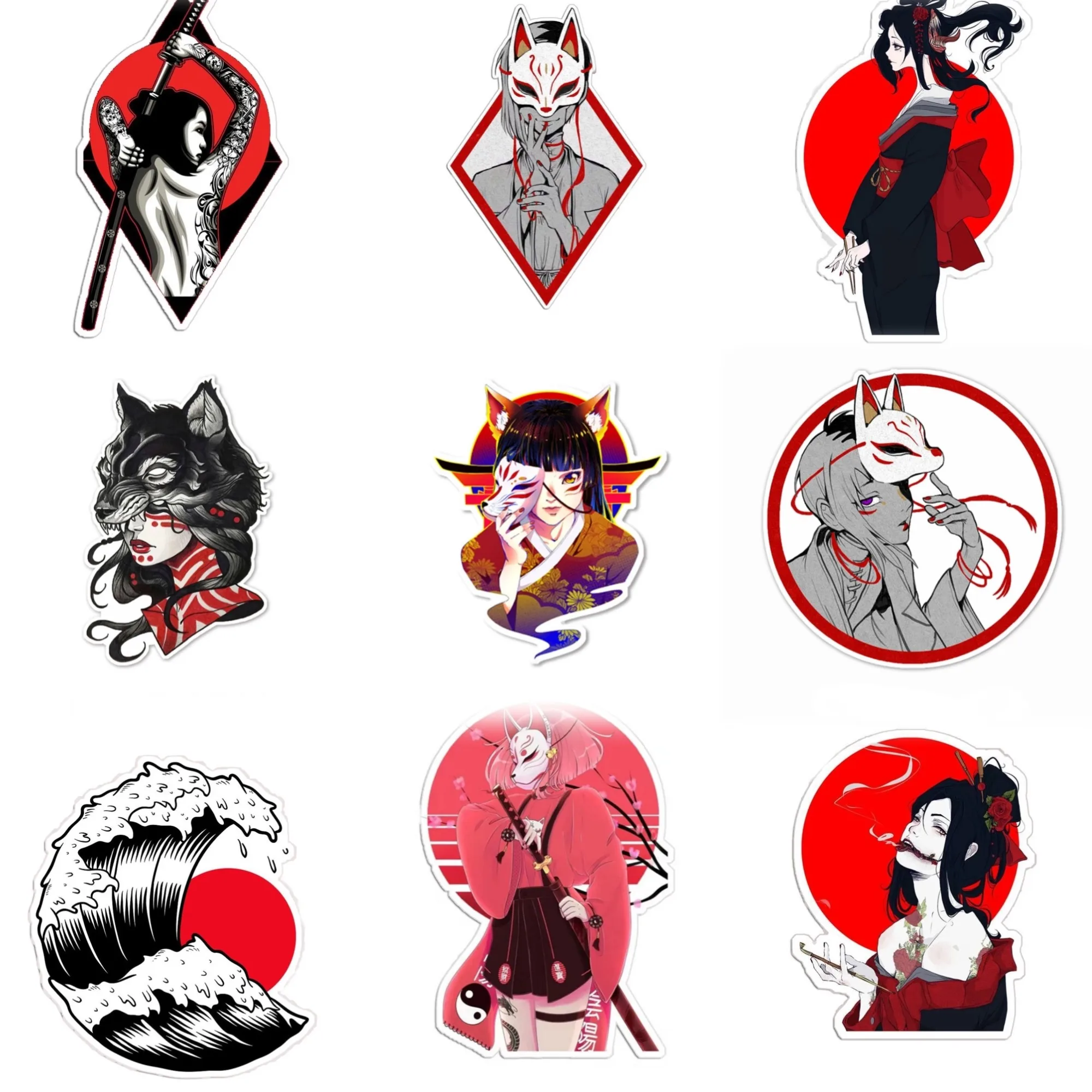 

Geisha Fox Ghost Skull Creative PVC Sticker for Decorate Car Truck Motorcycle Bicycle Helmet Window Fridge Decal Accessorie
