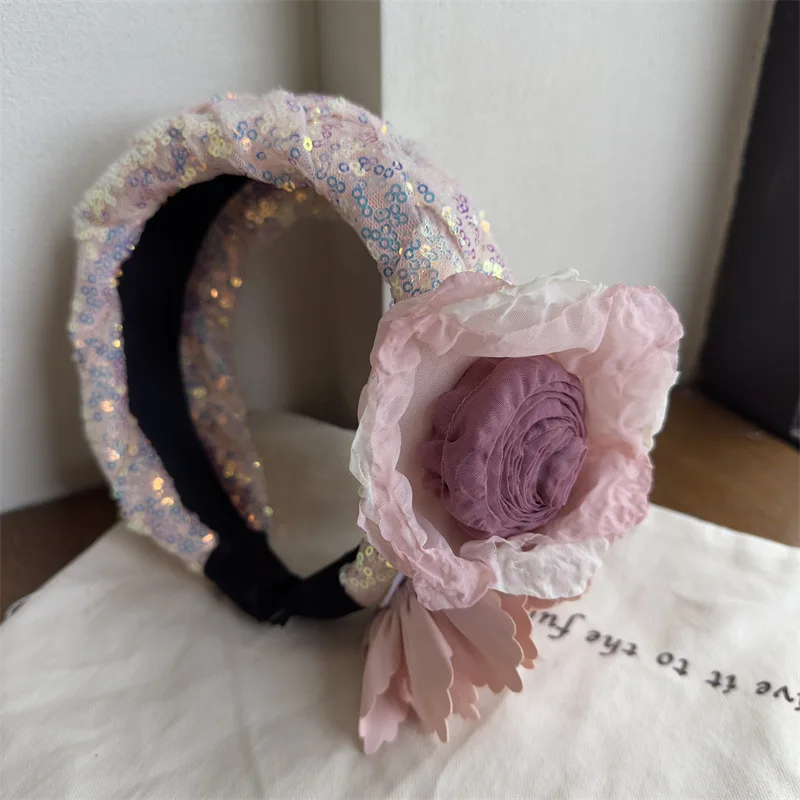 New Women Handmade Fabric Flower Scale Headband Retro Multi-color Wide Exaggerated Hairband Accessories For Women Girls