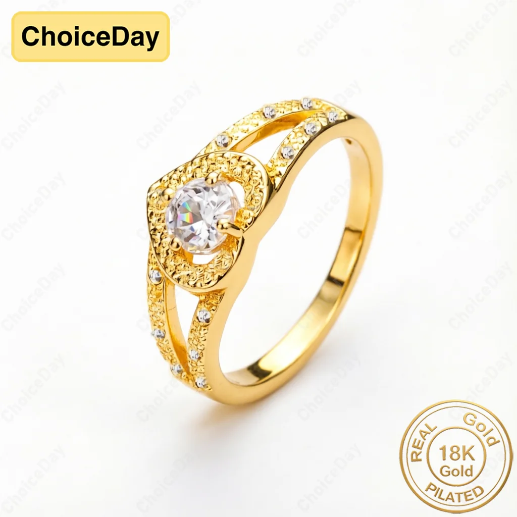 

18K Gold Plated Luxury Double-Ring Heart-Shaped Zirconia Ring, Fashionable Women's Wedding Party Gift Accessories