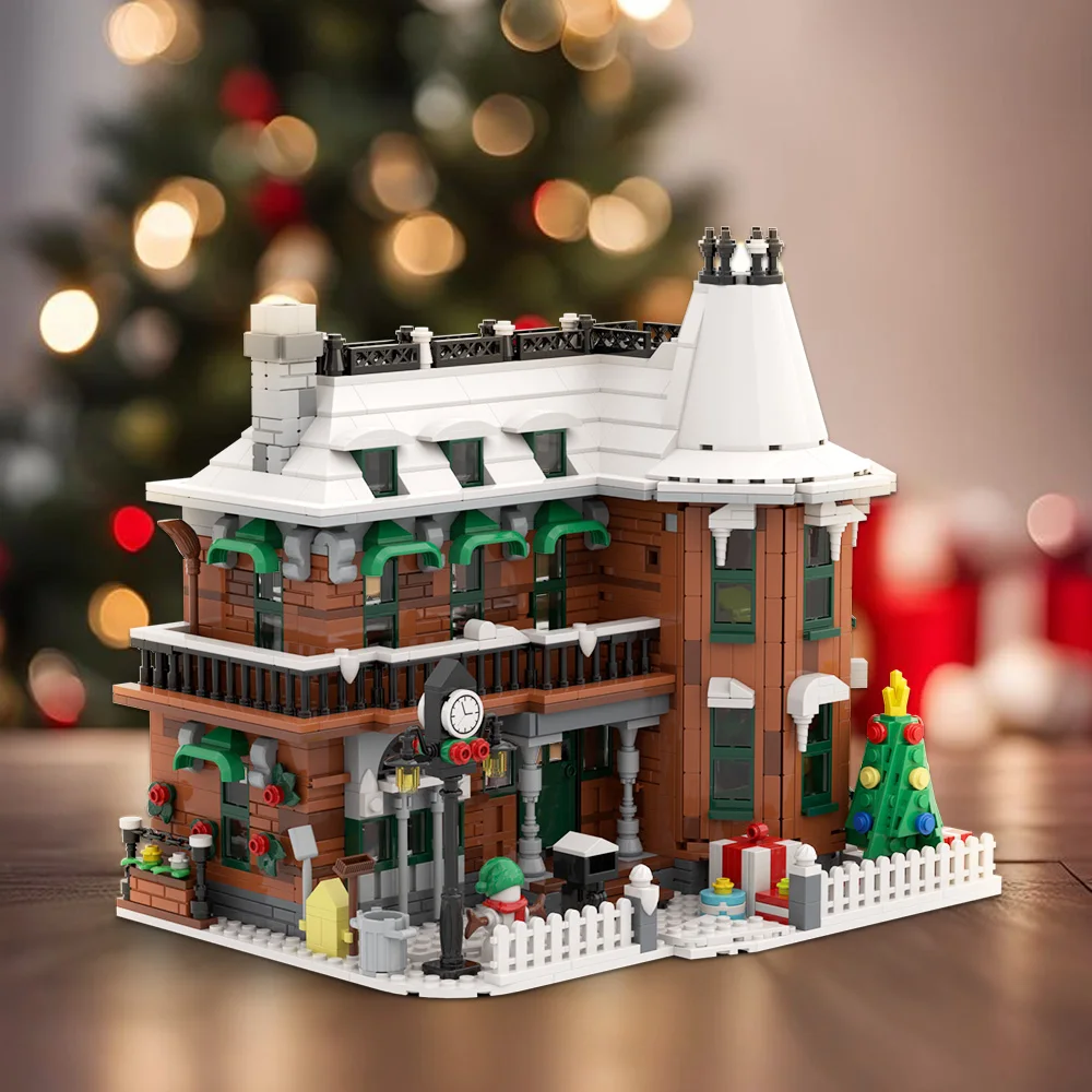 MOC Prachtige Levensscène Architectuur Bouwstenen Model Kerst Thema Winter Huis Bakstenen Gemonteerd Speelgoed Kinderen Cadeau