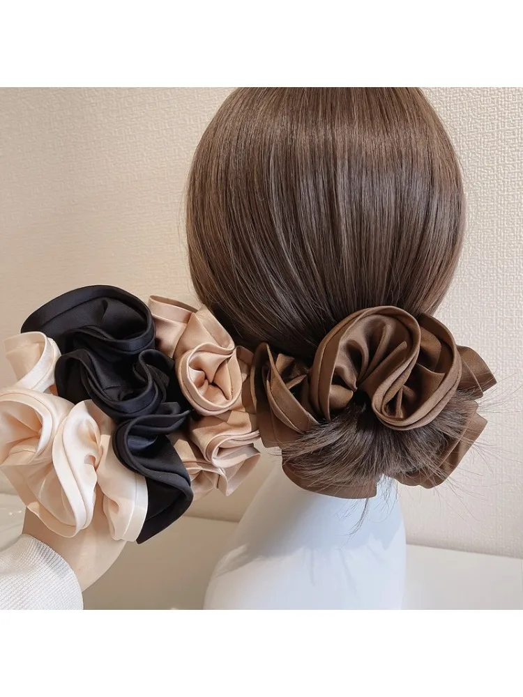 Fashion Design satynowe jelito kucyk opaska do włosów dla kobiet jednokolorowe Scrunchie elastyczne gumowe opaski do włosów nakrycia głowy — zdjęcie 2