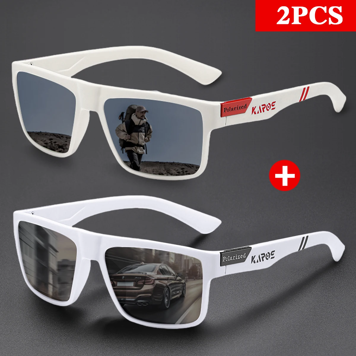KAROS 2PCS Gafas de sol deportivas polarizadas cuadradas retro ligeras UV400 para pescar y conducir gafas unisex vintage para exteriores