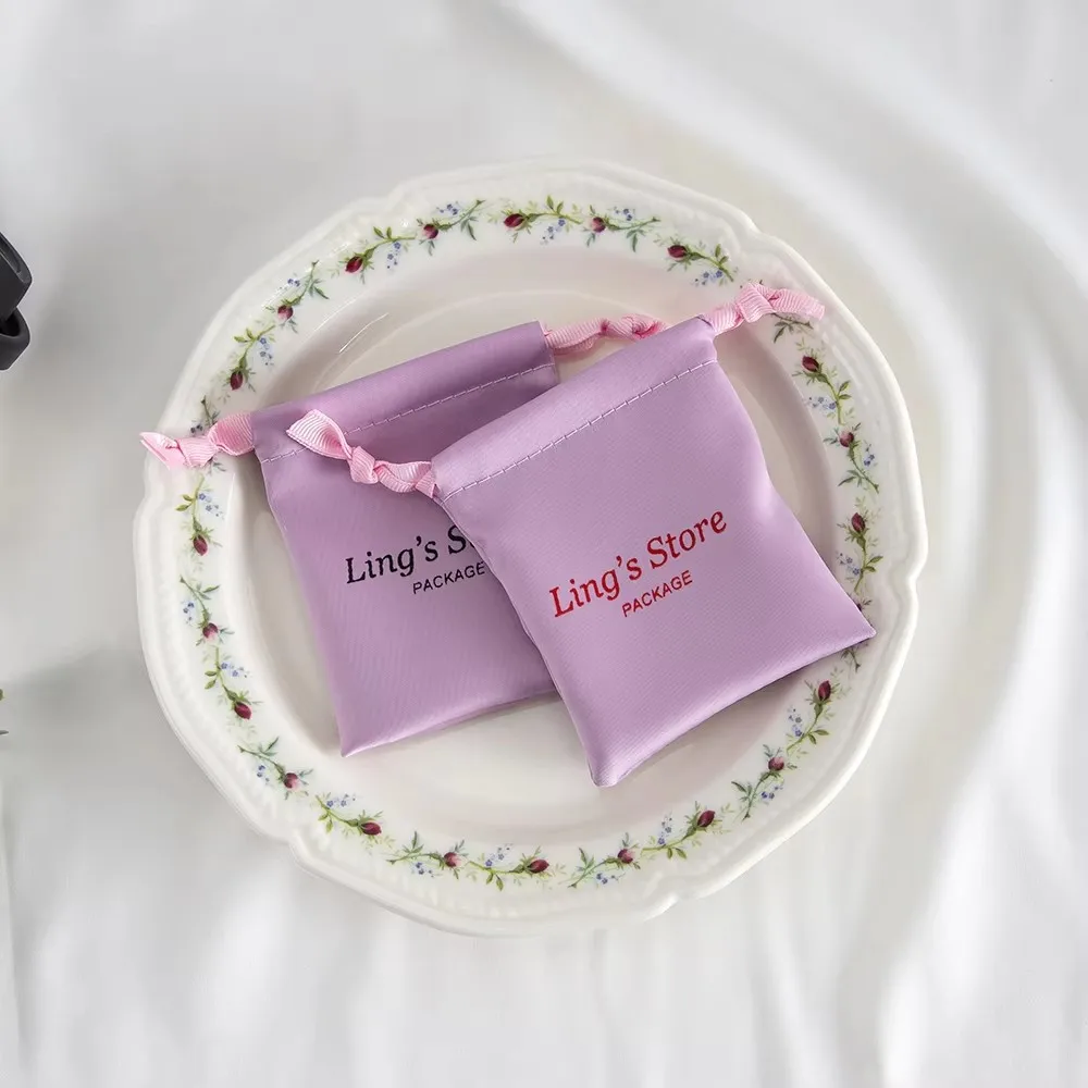 

100pcs Violet Silk Satin Drawstring Jewelry Bag Custom Logo Packing Pouches Accessories Storage Lipstick Ring Watch Organizer