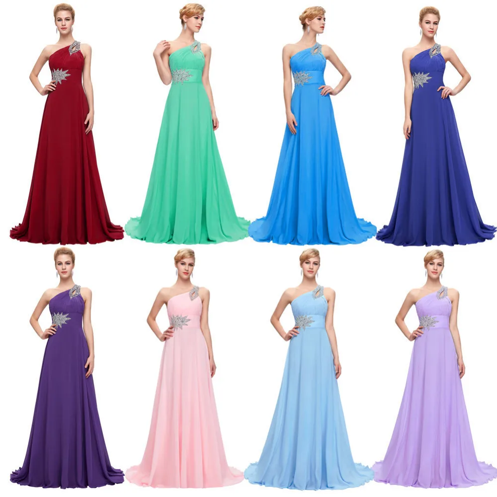 

One Shoulder Women Evening Dresses With Crystal Party Gowns Sleeveless Formal Prom Dress robes de soirée Back Lace Up