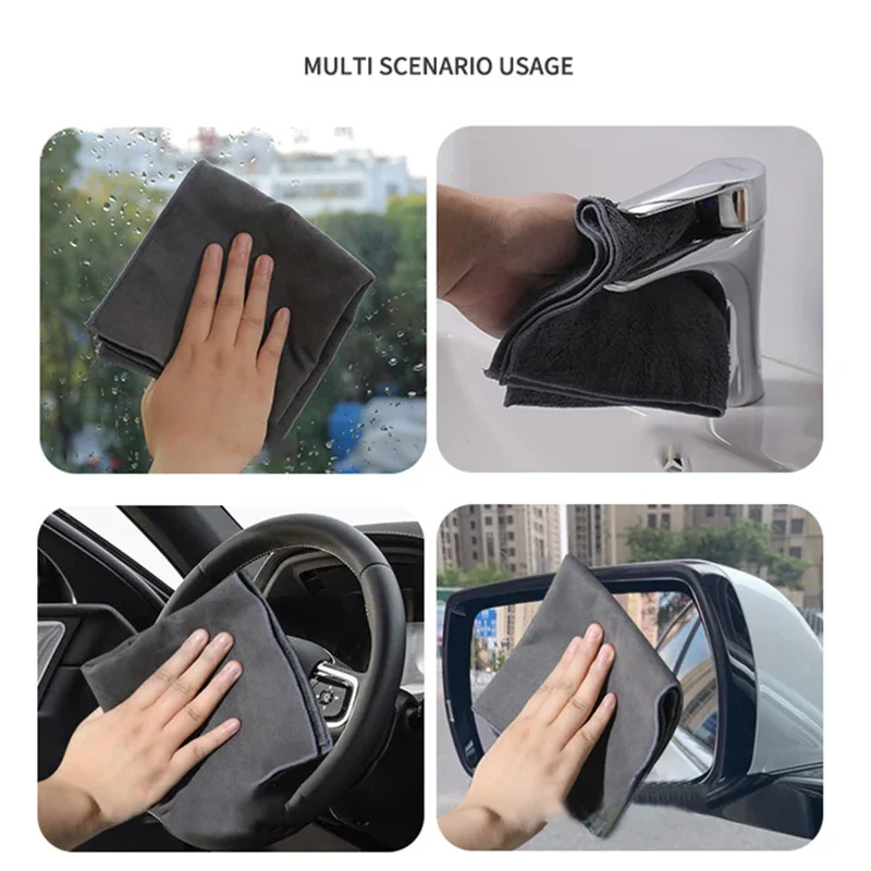 Doube-sided Car Wash Towel for Glass Window Suede Coral Fleece Car Cleaning Drying Cloth No Water Marks Lint-free Auto Wash Tool