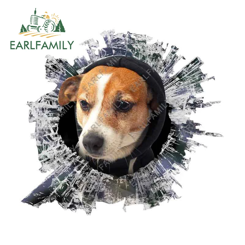 EARLFAMILY 13cm x 11.9cm for Jack Russell Terrier Caravan Car Sticker Windshield Decal Surfboard Graffiti Funny Waterproof Decor