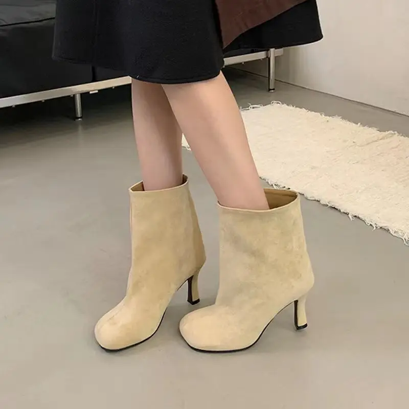 

Autumn Winter Round Toe Women Ankle Boots Concise Thin Heels Fashion Short Shoes Street Wear Botines Para Mujeres Botas Feminino