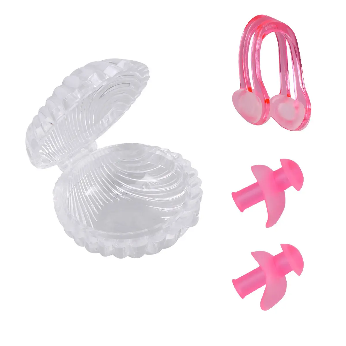 

Swim and Nose Clip Set Silicone Waterproof Soft Comfortable for Swimmers Learners Water Sports Pool Activities Pink
