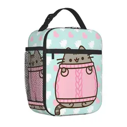 Pusheenns Cat Insulated Lunch Bag Portable Kawaii Meal Container Thermal Bag Tote Lunch Box College Picnic Food Storage Bags