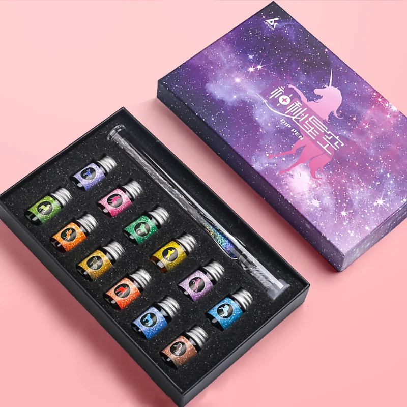 Vintage Handmade Mystical Starry Sky Dip Pen Set Crystal Fountain Pen for Students Gradient Color - Unique Writing Instrument