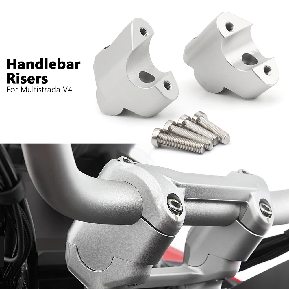 Motorcycle CNC Aluminum Silver Handlebar Riser Bar Mount Handle Clamp Mounting For DUCATI MULTISTRADA V4 Multistrada V4