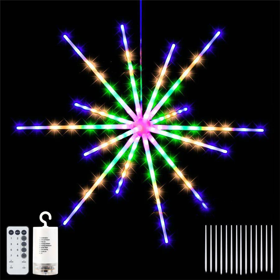 Tirvose 112LED Hanging Exploding Star Firework String Light Battery Powered Christmas Fairy Lights Garland for Party Patio Decor