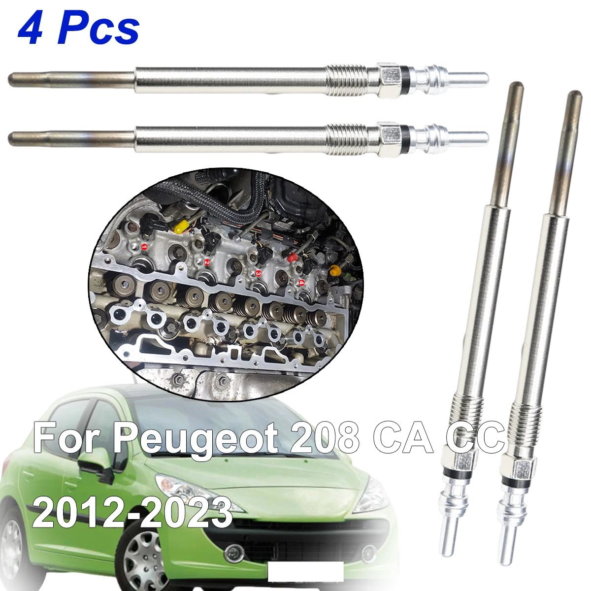 

4Pcs Diesel Heater Nickel Plating Glow Plugs 5V 1612736680 For Peugeot 208 CA CC 2012 2013 2014 2015 2016 2017-2023 1.4 1.6 HDi