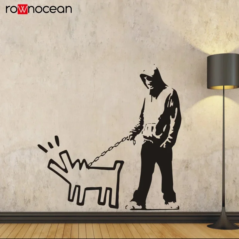 Banksy barking dog on lead wall art sticker decal  wall decorations living room wall decor 2351