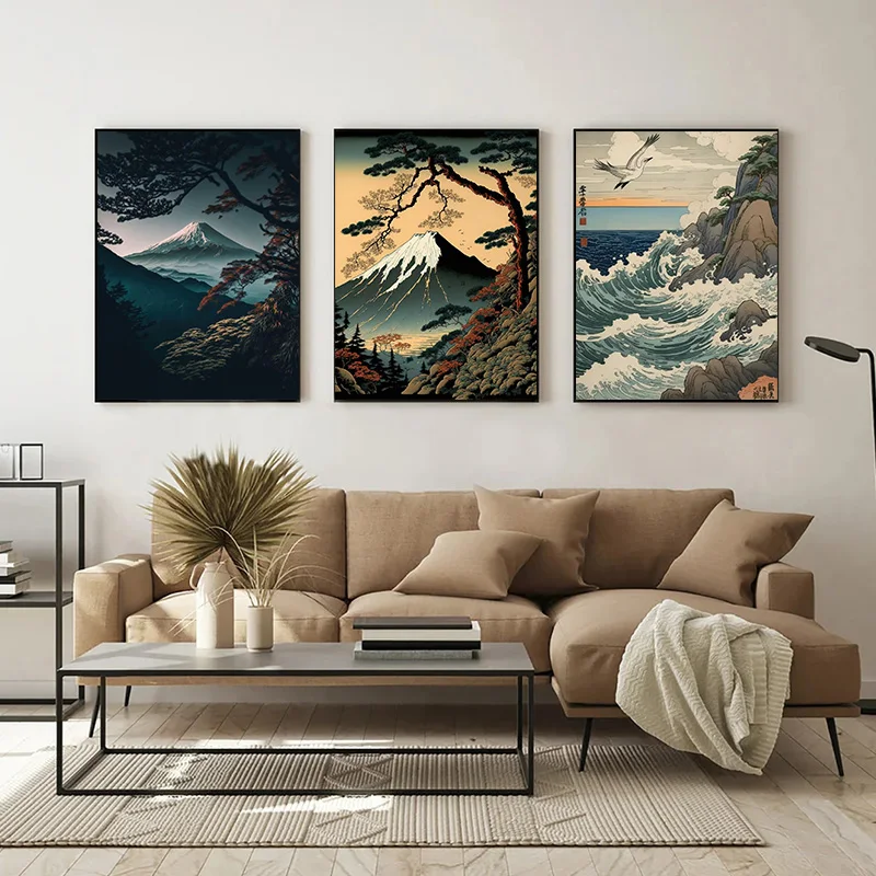 Japanese Landscape Poster Canvas Painting Print Mount Fuji Cherry Blossoms Wall Art Picture Home Room Decor Aesthetic Mural