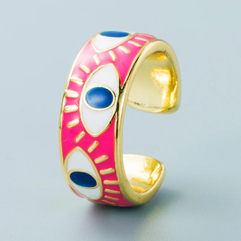 Stylish personality Turkish Demon Eye Color Dripping Ring Open Ring Adjustable index finger ring chic casual everything