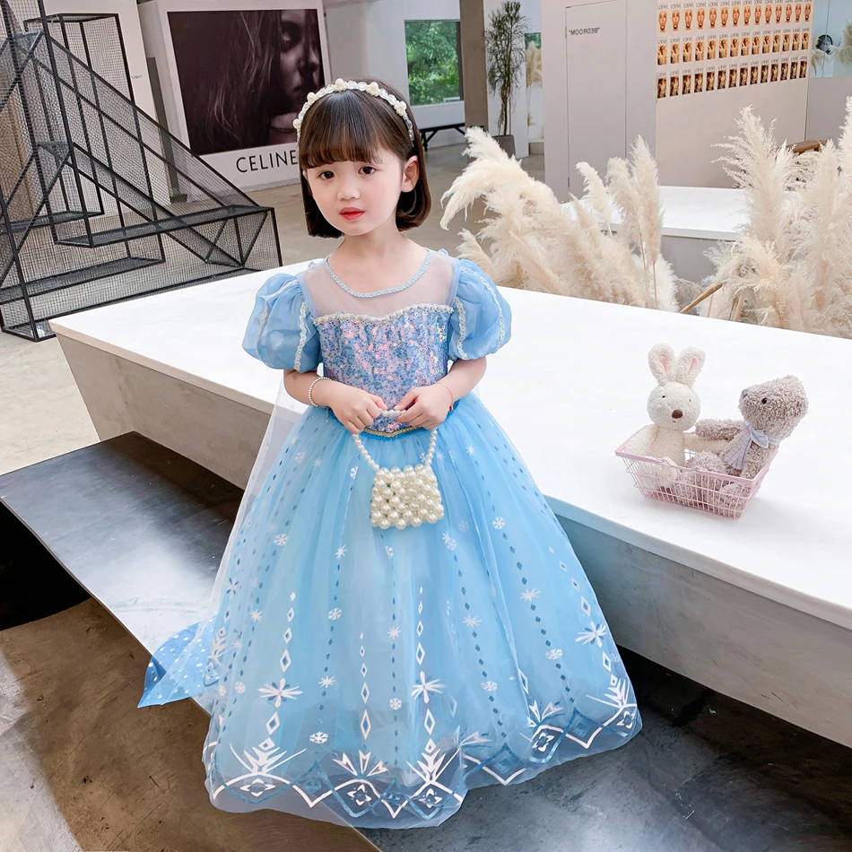 Disney gefroren Mädchen Kleid Elsa Prinzessin Cosplay Kostüm Kind Phantasie Kinder Kleider Vestidos Schnee königin Pailletten führte Blinklicht