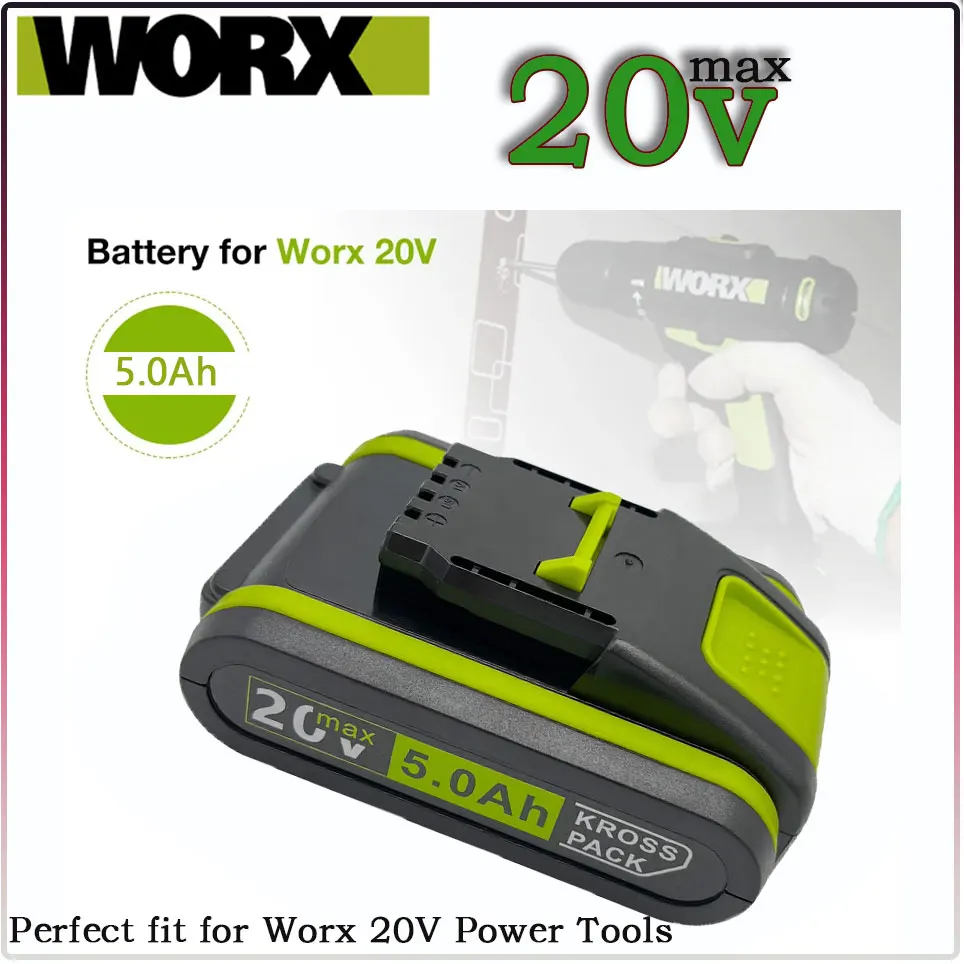 For Worx New Power Tools Rechargeable Replacement Lithium Battery 20V 5.0Ah for Worx WA3551 WA3553 WX390 WX176 WX178 WX386 WX678