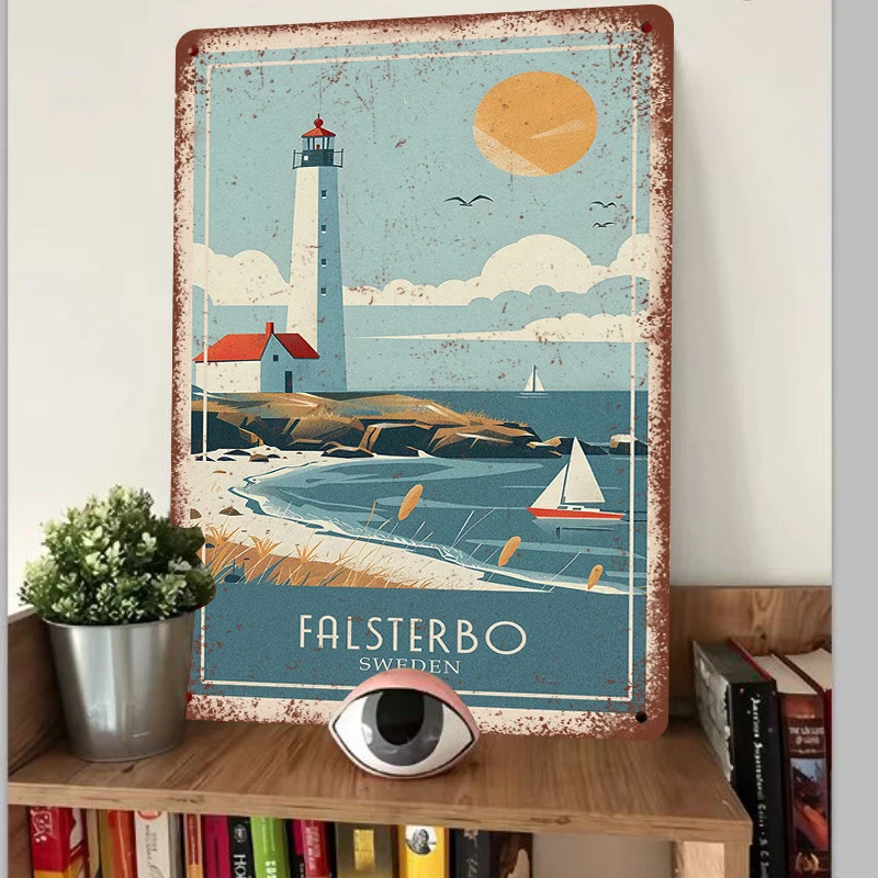 Falsterbo Sweden Vintage Lighthouse Metal Wall Art Coastal Nautical Decor for Home Office