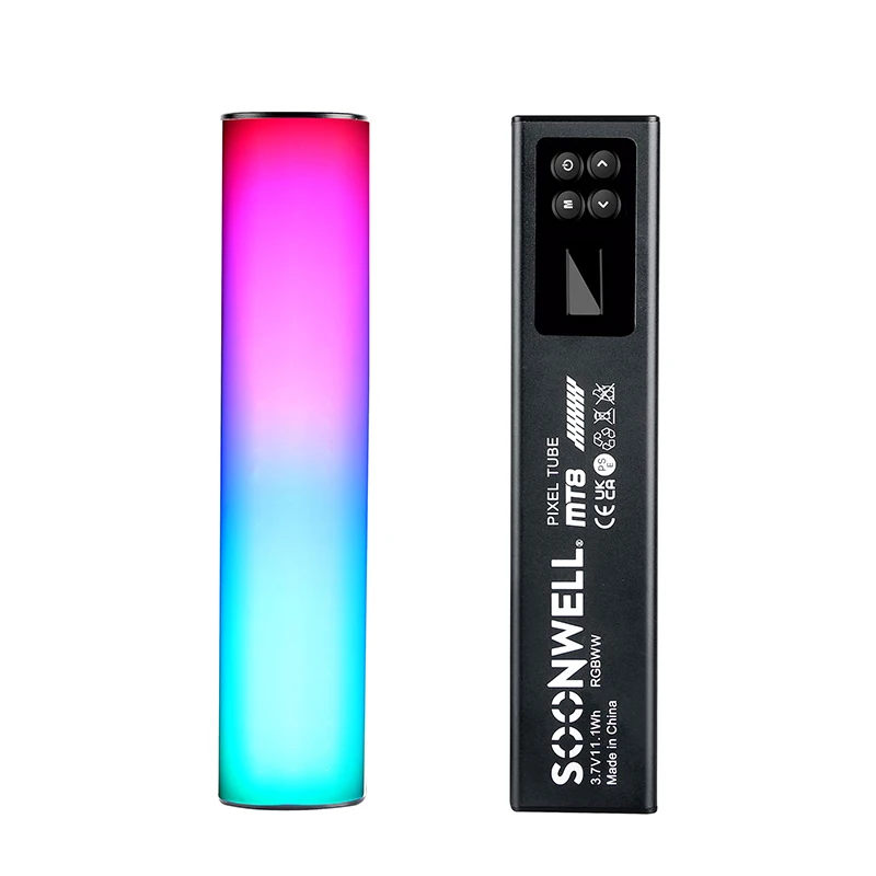 Soonwell MT8 Tube Light RGB Pixel BGM Music Sound Control Ambient Light Palm-Size Light 5000mAh For Vlog